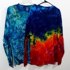 2 Long Sleeve Gildan Cotton Tie Dyed T-Shirts NEW